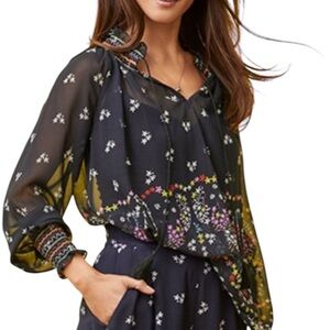 CAbi Multicolor Floral Sheer Blouse